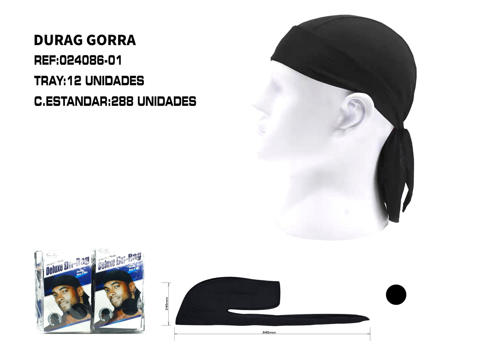 DURAGS PARA HOMBRES Y MUJERES NEGRO