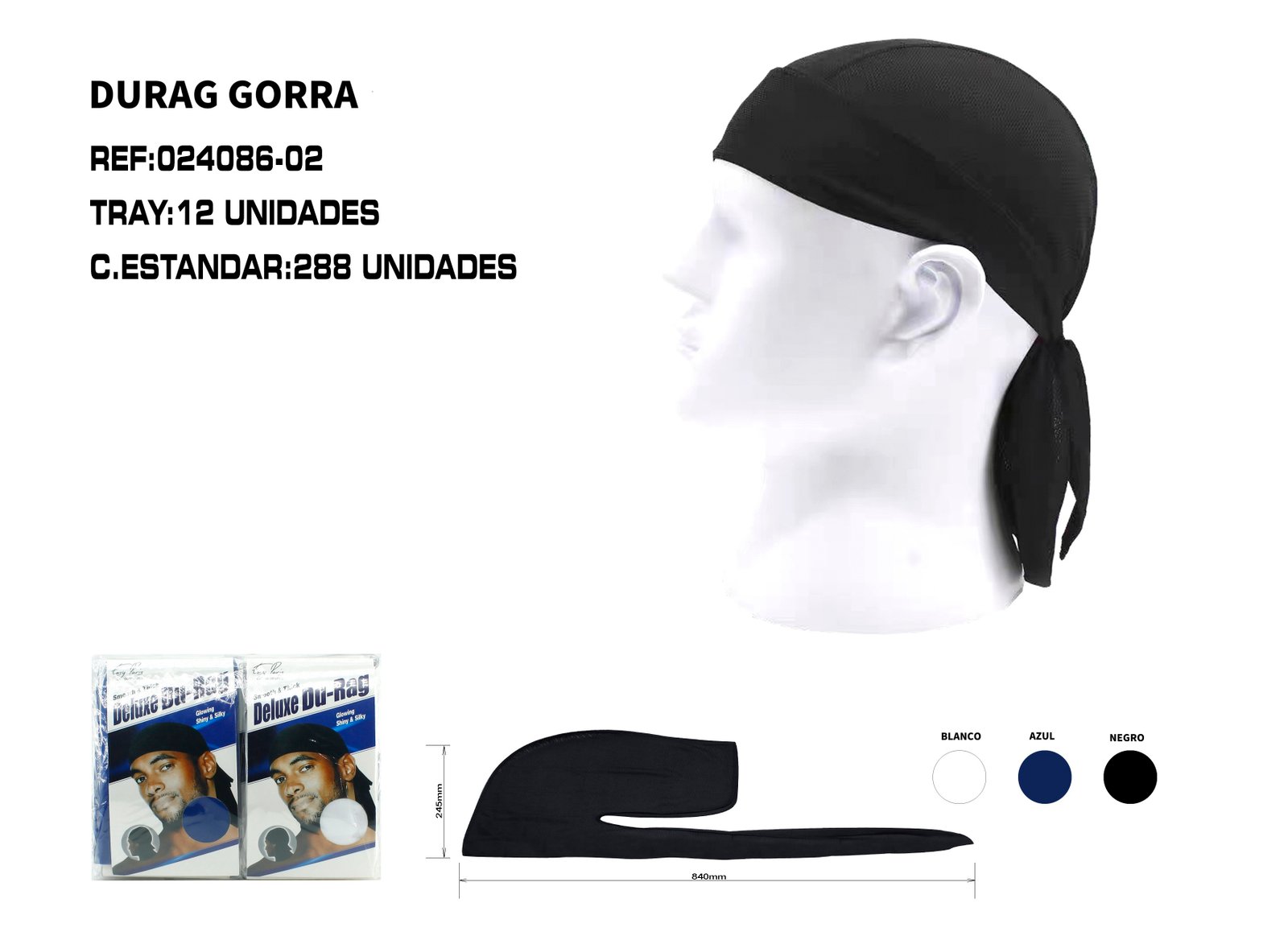 DURAGS PARA HOMBRES Y MUJERES 3 COLORS
