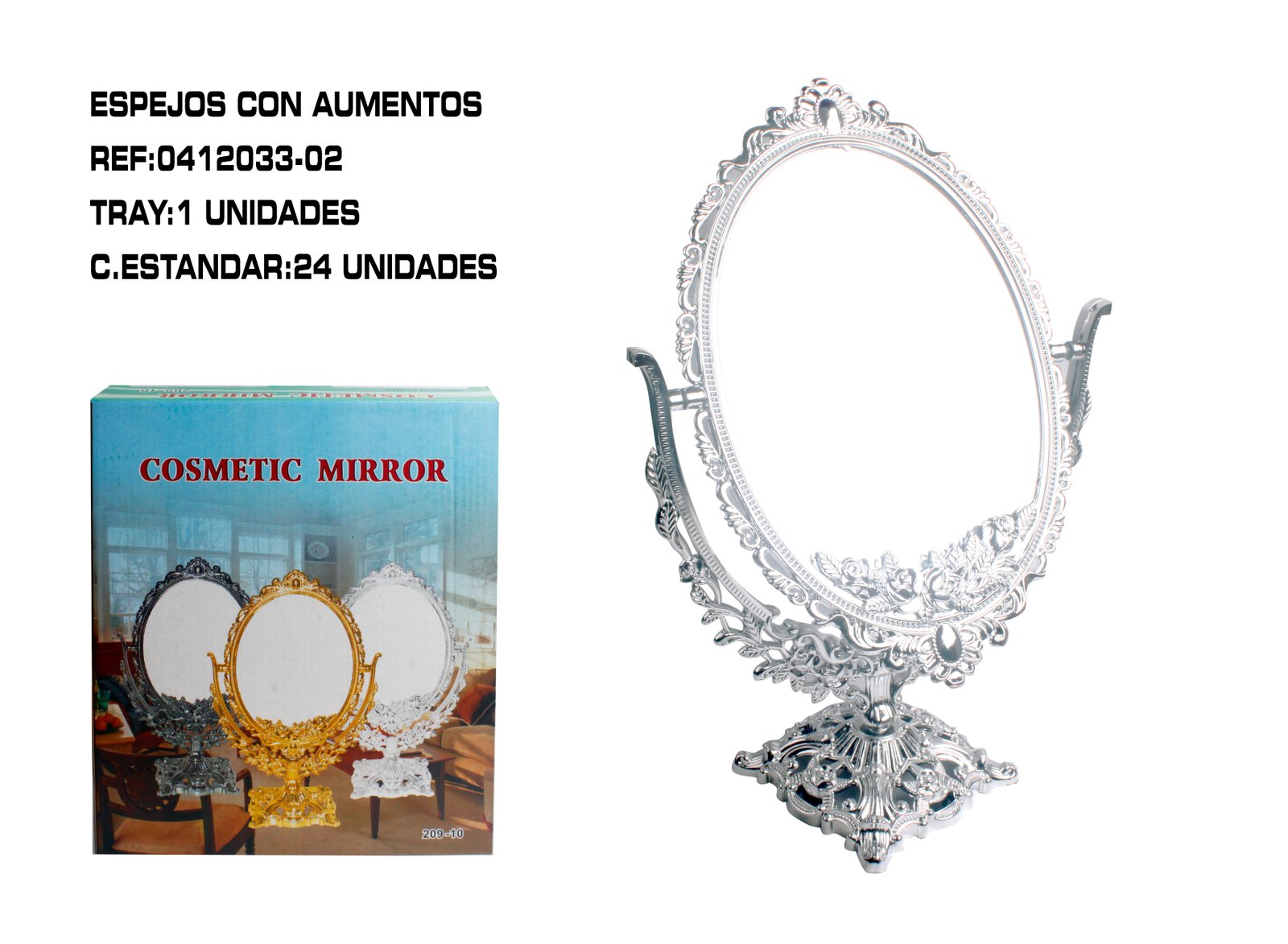 ESPEJO DE MESA CON AUMENTO PLATEAD