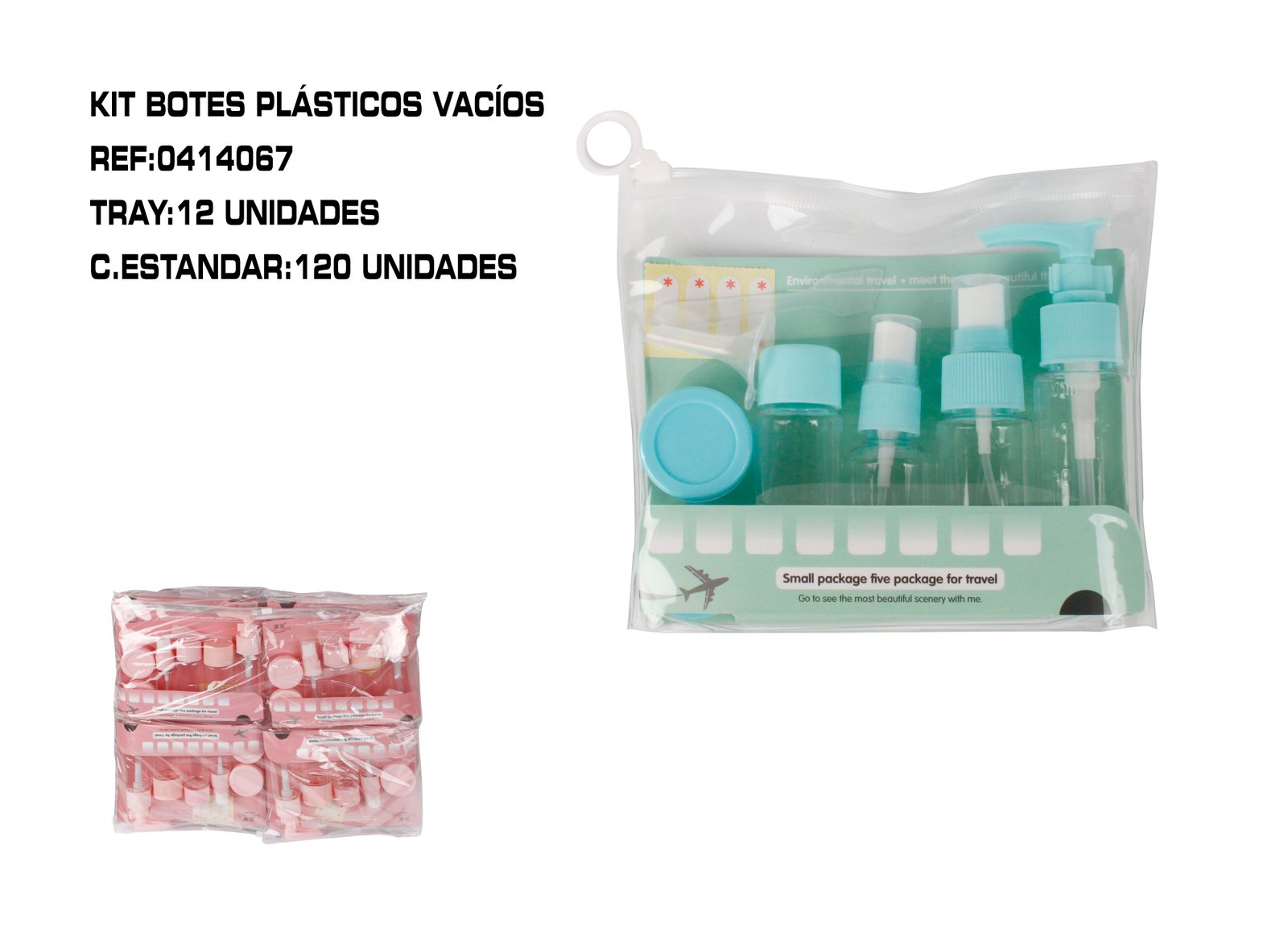 SET 6 BOTES PARA VIAJE+EMBUDO+ETIQUET