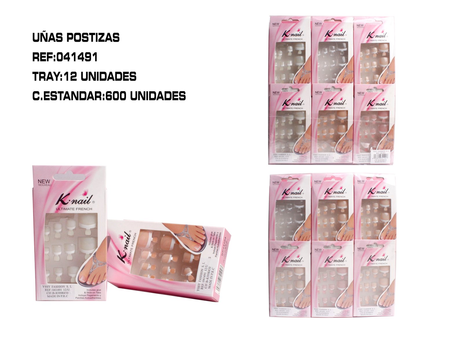 UÑA POSTIZAS PIES TIP FRANCESA 12/U 600/
