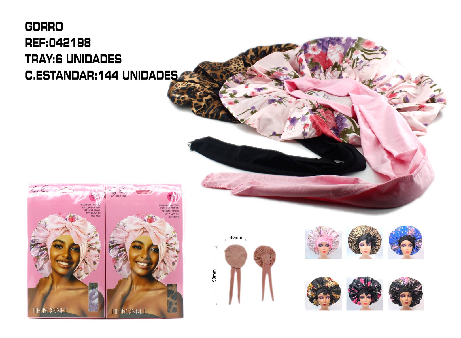 GORRO DE SATEN ESTAMPADOS C/CINTA