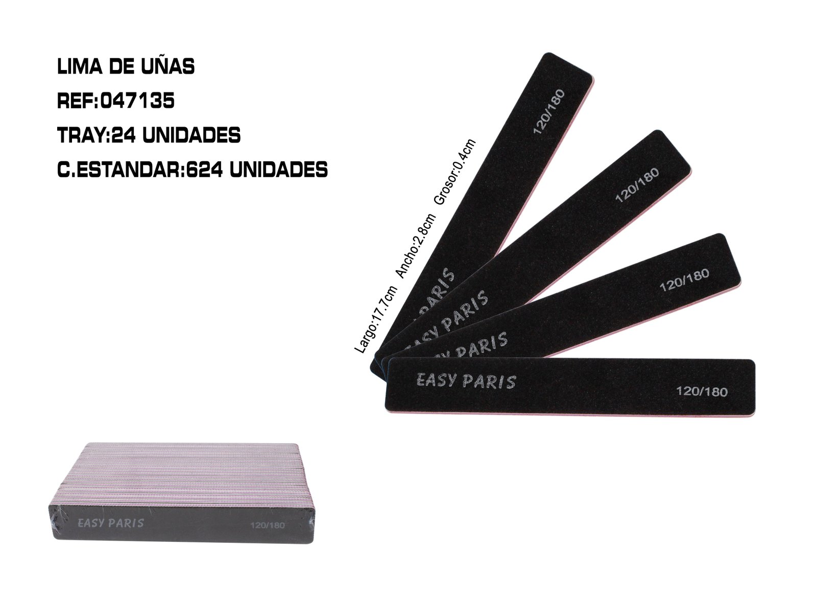 24 LIMAS PROFESIONALES EASY PARIS,DOBLE CARA, 120/180 RECTA DE COLOR N