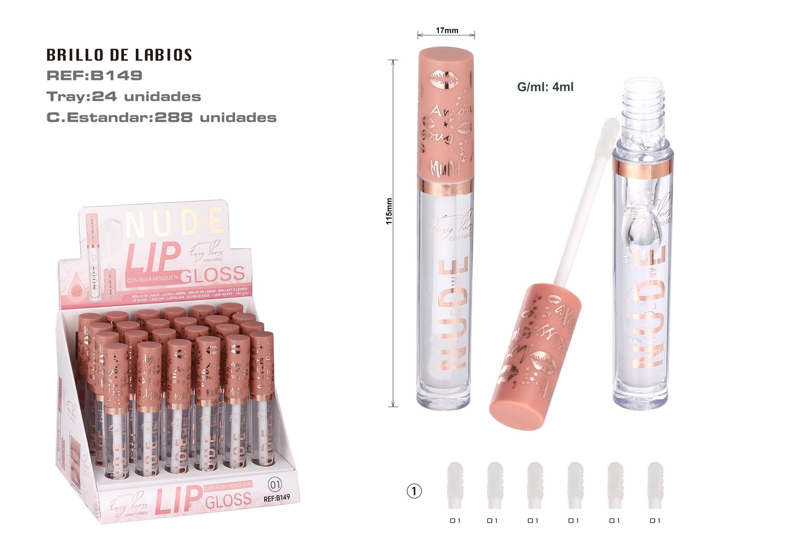LIP GLOSS NUDE C/ ACEITE ROSA MOSQUETA