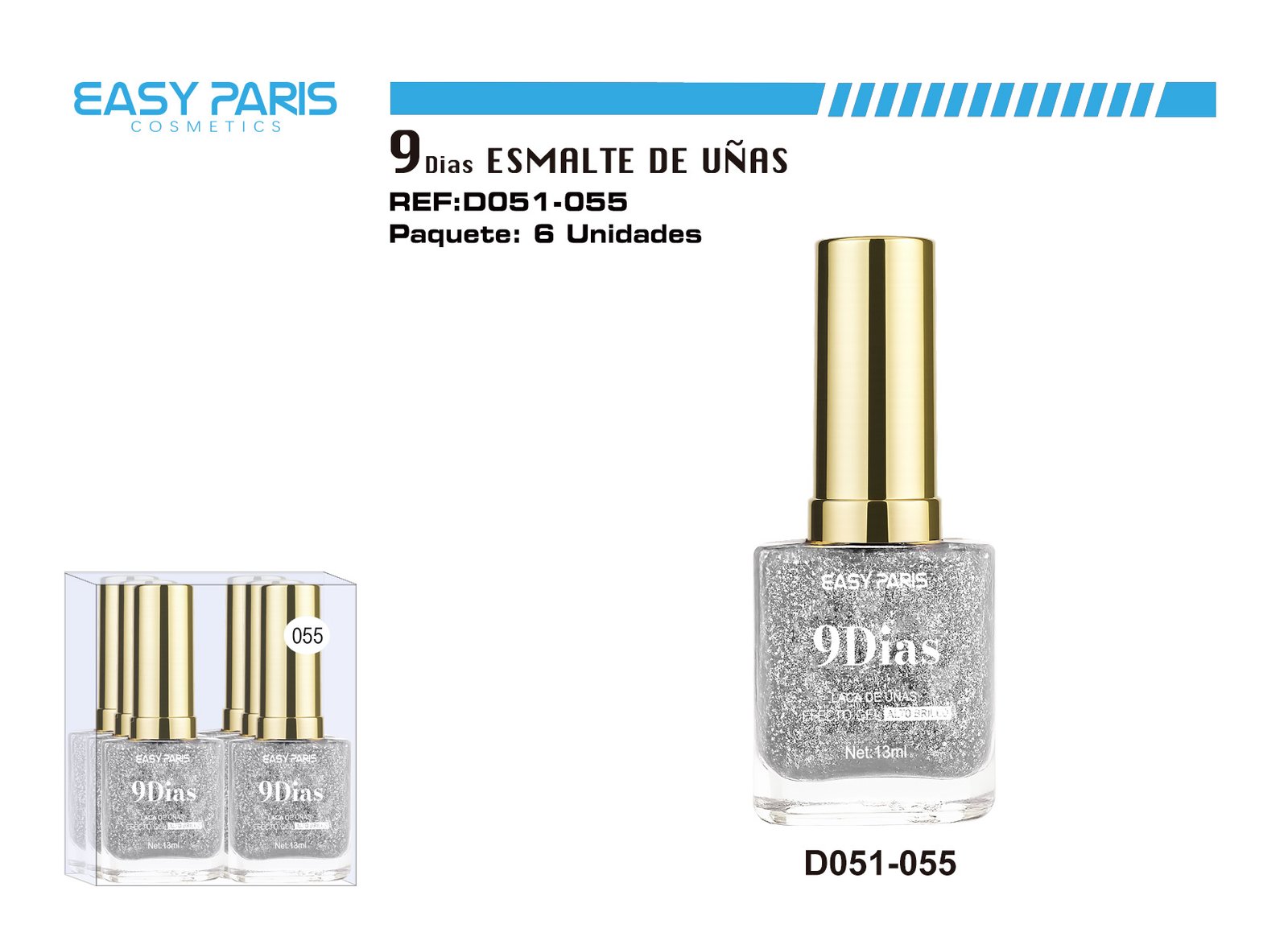 LACA DE UÑAS 9 DIAS GLITTER PLATEA