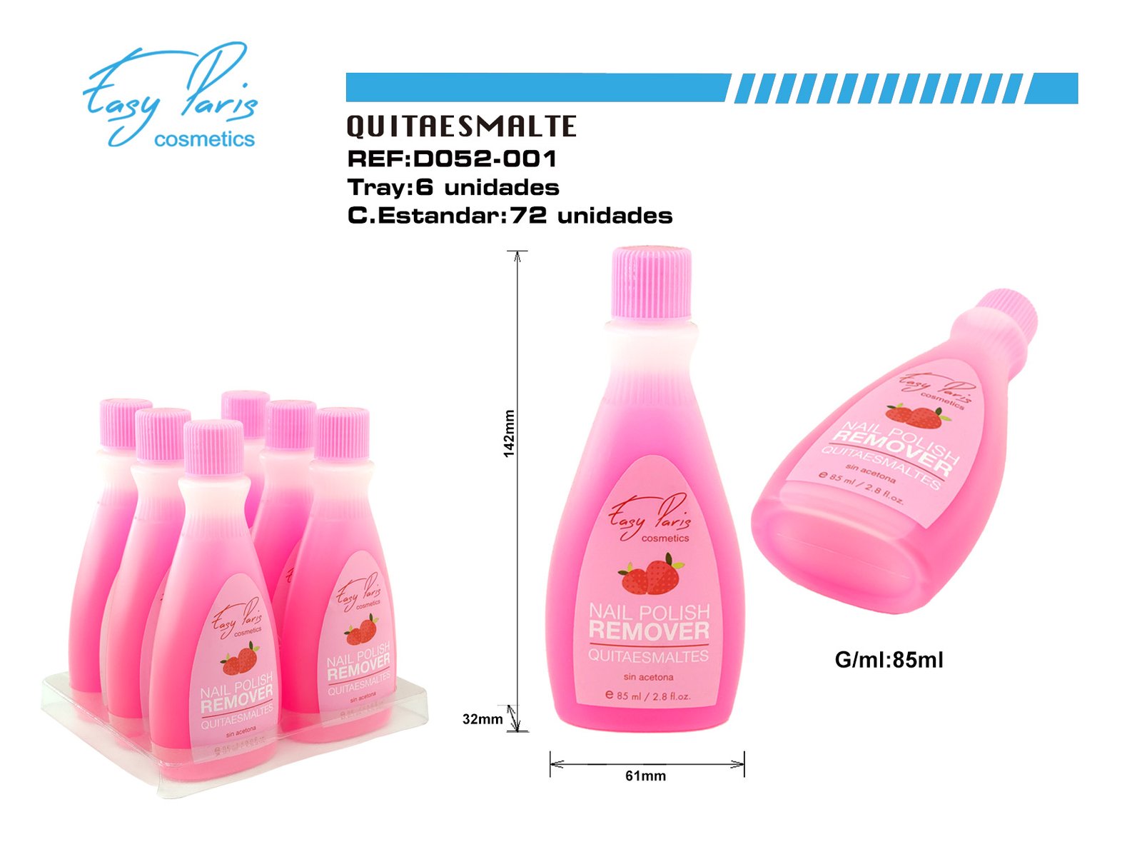 QUITAESMALTE AROMA FRESA S/ACETONA 85ML