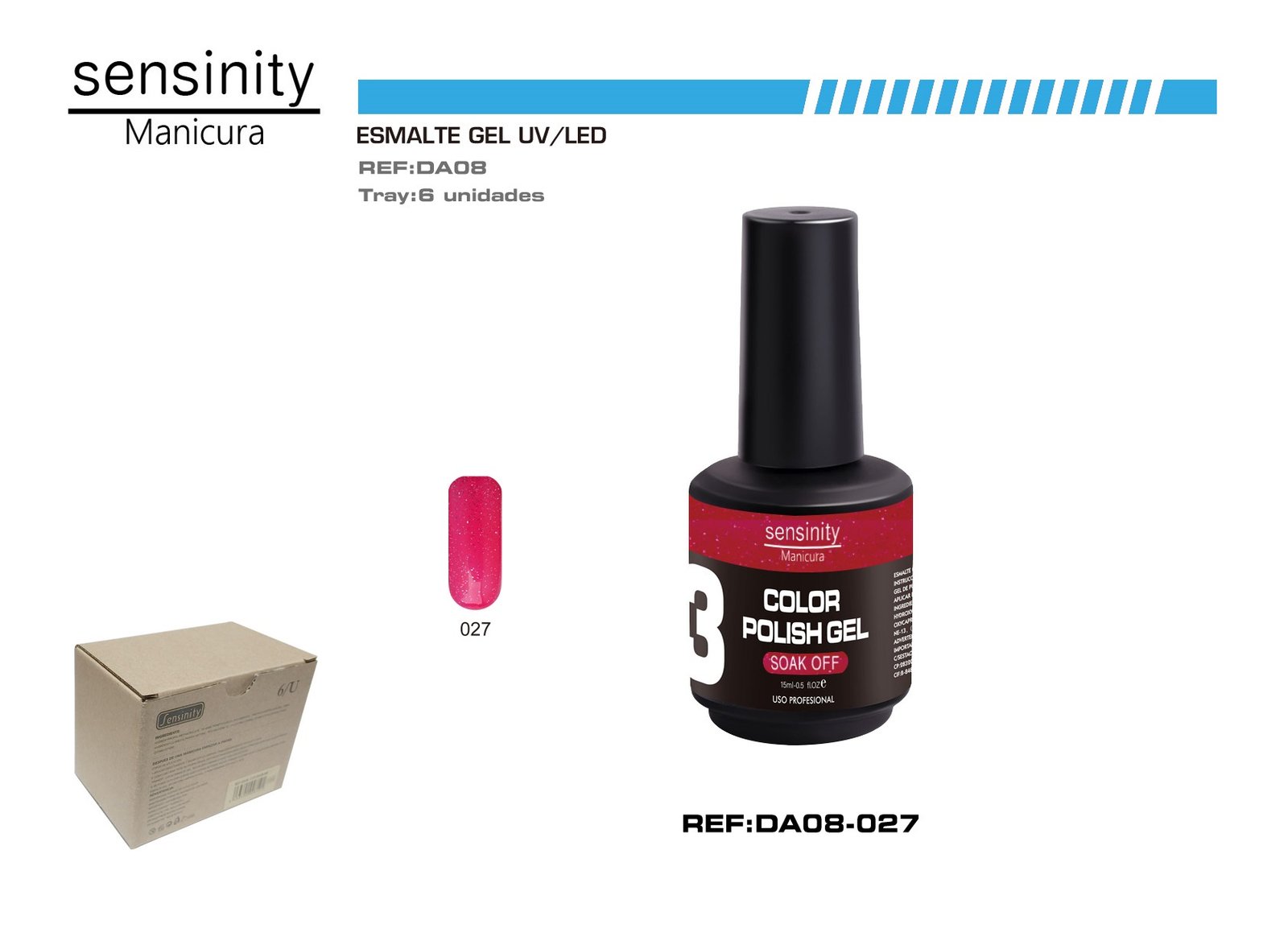 ESMALTE GEL ROSA RUBI GLITTER UV/LED USO PROFESIONAL
