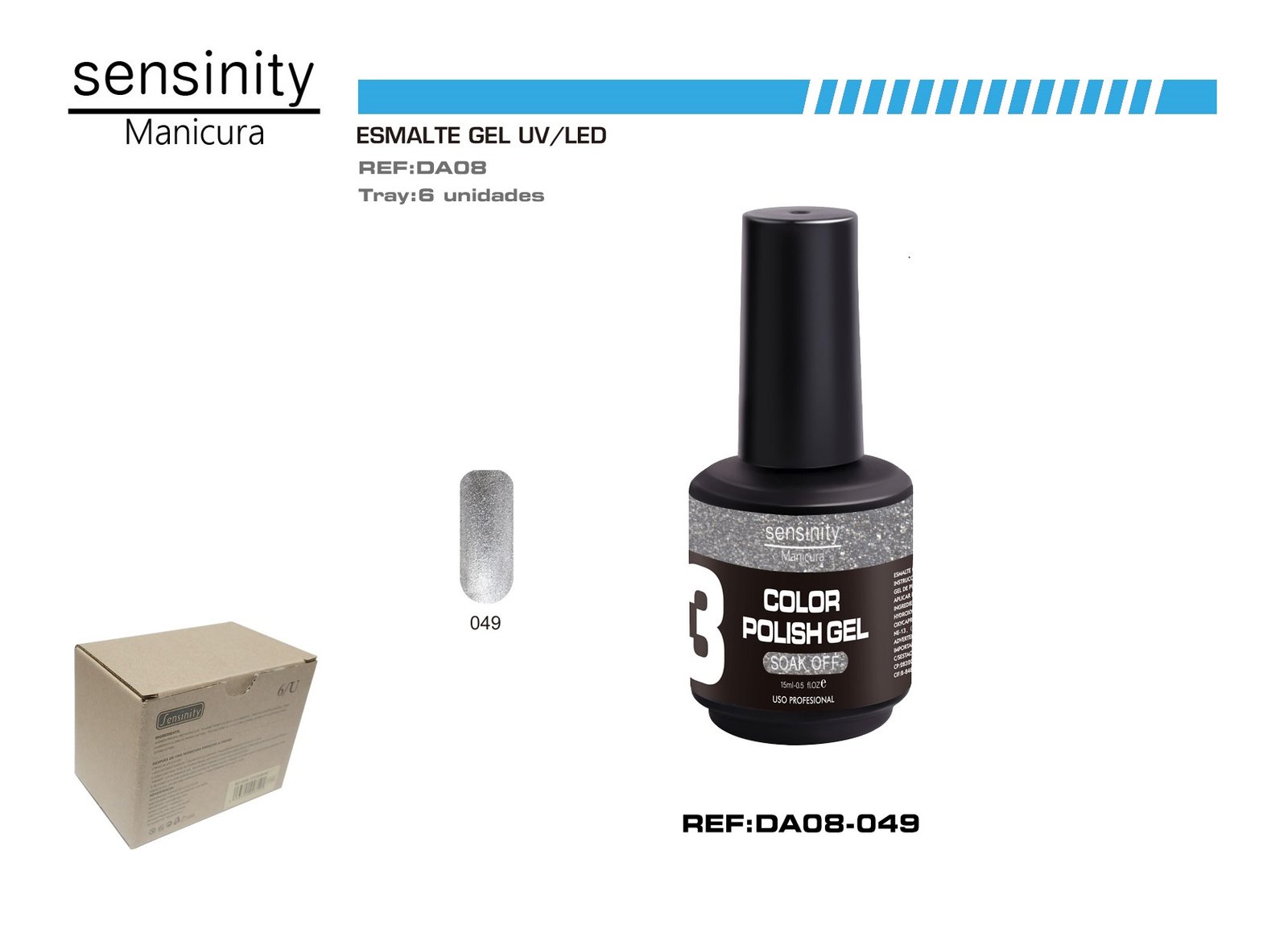 ESMALTE GEL PLATA GLITTER UV/LED USO PROFESIONAL