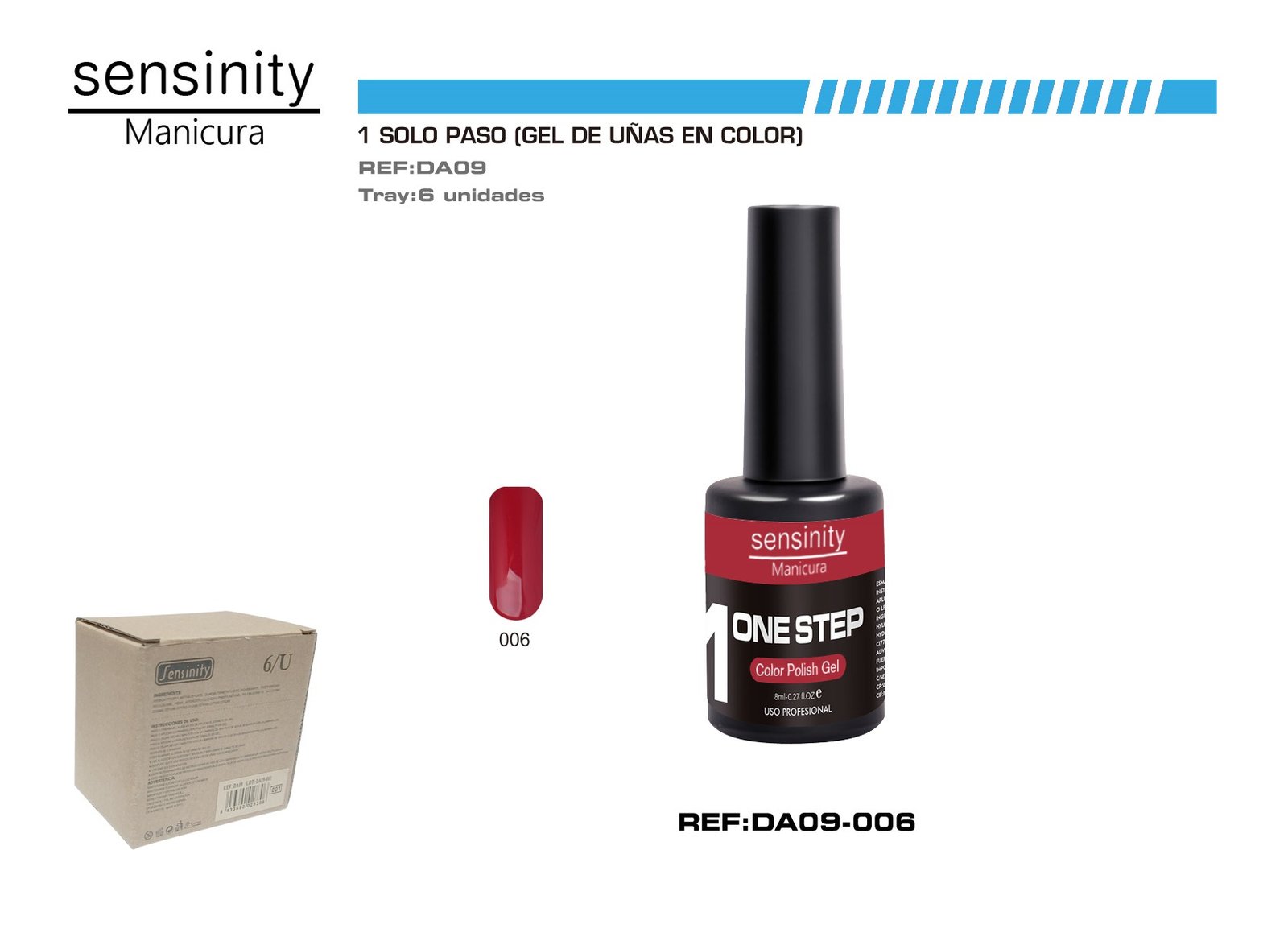 SENSINITY MANICURA ESMALTE GEL,UV/LED,ONE STEP COLOR POLISH GEL,ROJO C