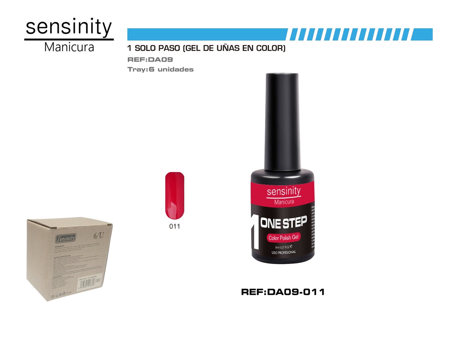 SENSINITY MANICURA ESMALTE GEL,UV/LED,ONE STEP COLOR POLISH GEL,ROJO R