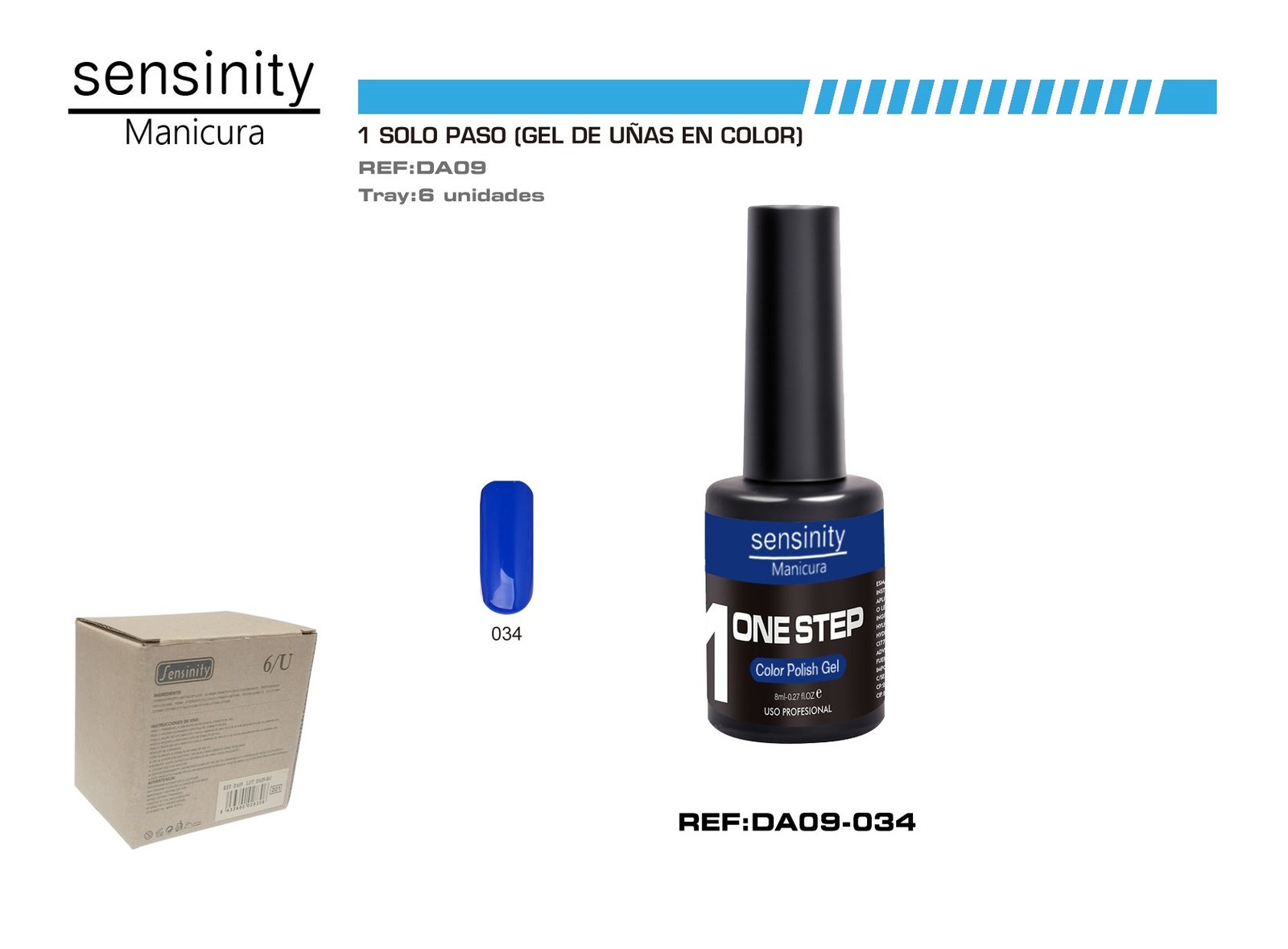 SENSINITY MANICURA ESMALTE GEL,UV/LED,ONE STEP COLOR POLISH GEL,AZUL L