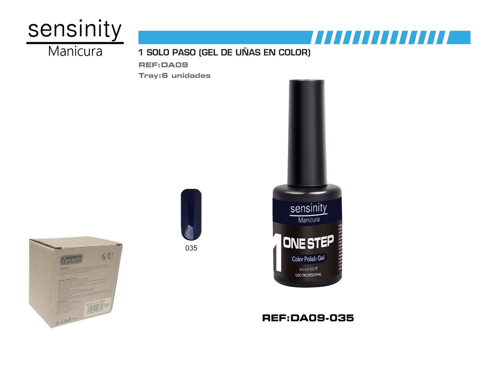 SENSINITY MANICURA ESMALTE GEL,UV/LED,ONE STEP COLOR POLISH GEL,AZUL M