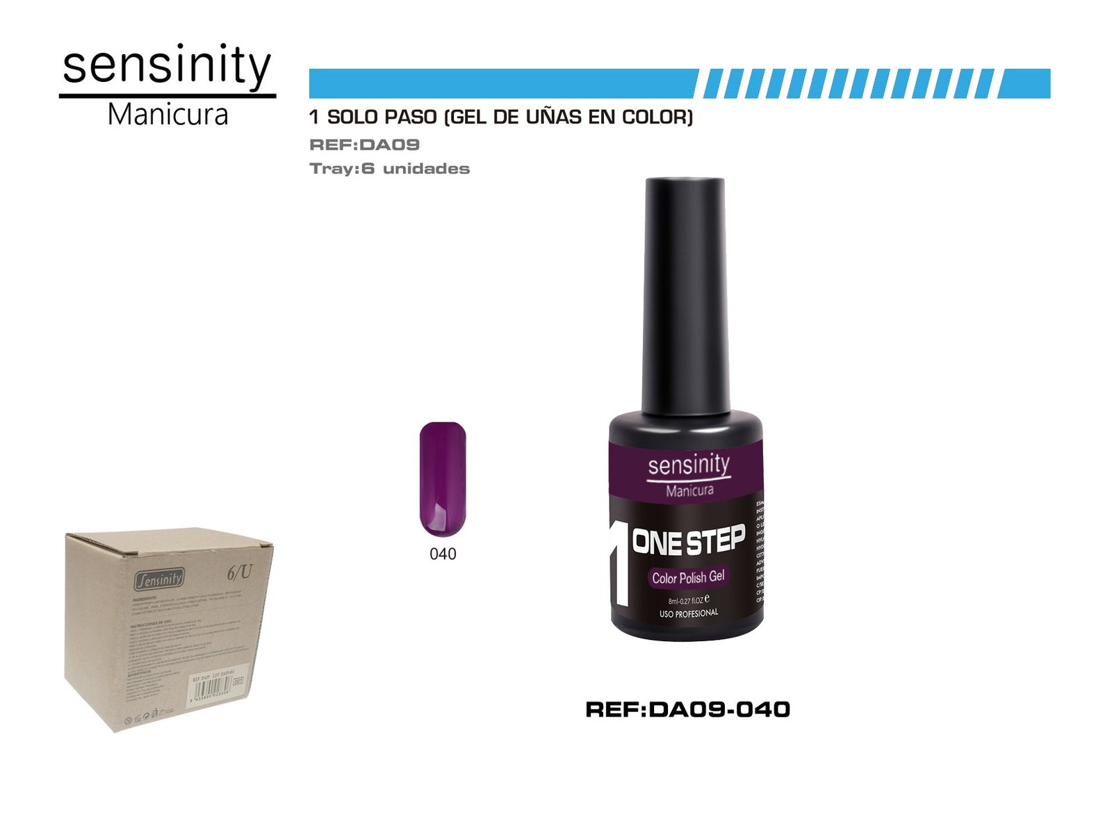SENSINITY MANICURA ESMALTE GEL,UV/LED,ONE STEP COLOR POLISH GEL,MORADO