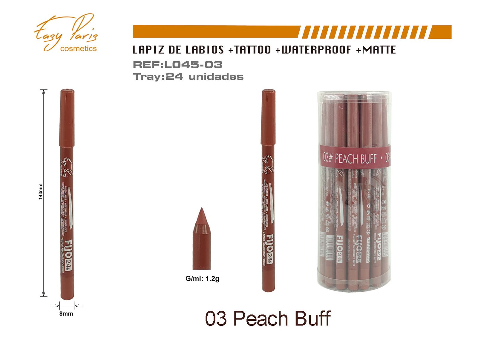 LAPIZ DE LABIOS FIJO 24H PEACH BUFF