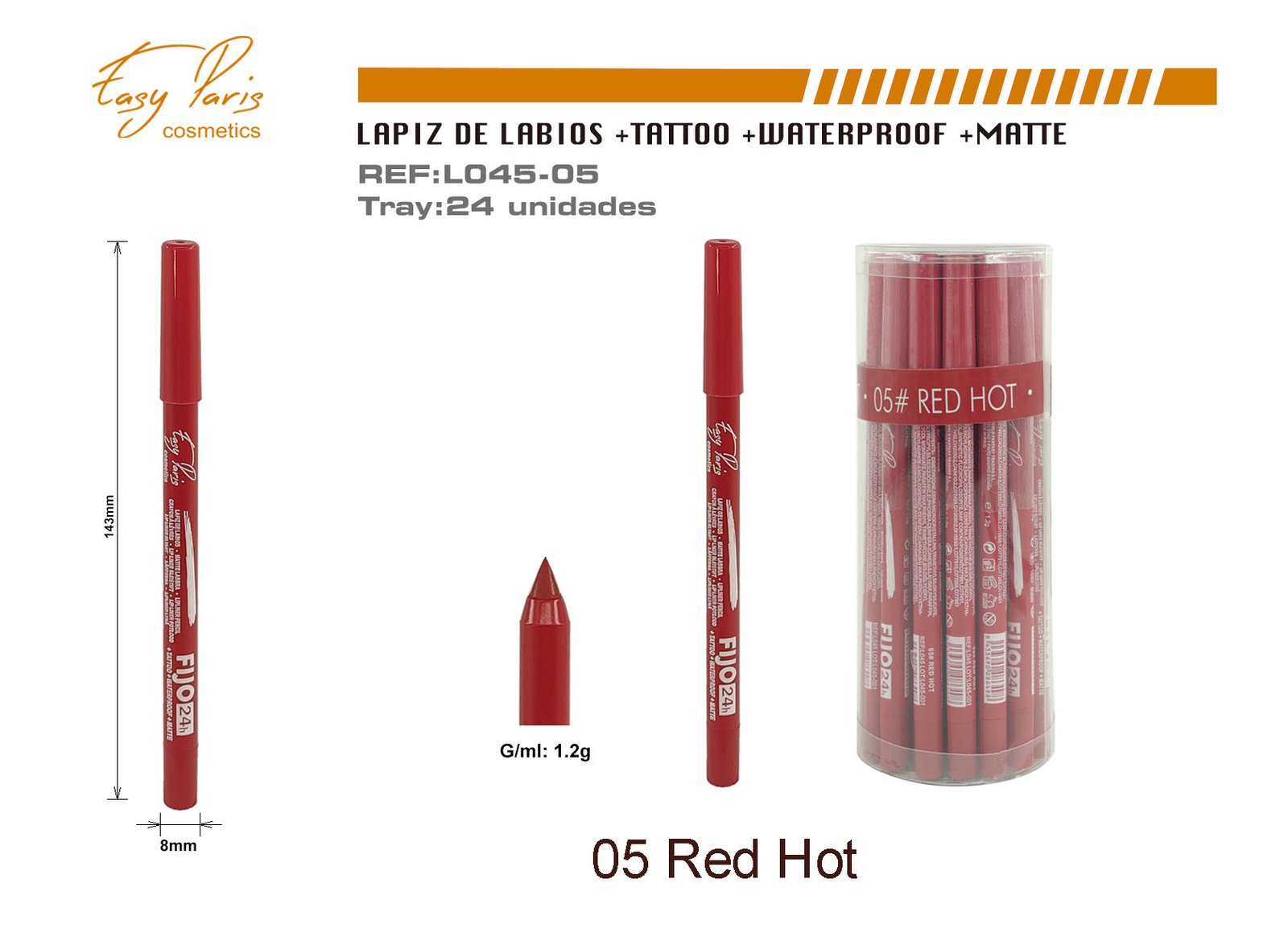LAPIZ DE LABIOS FIJO 24H RED HOT