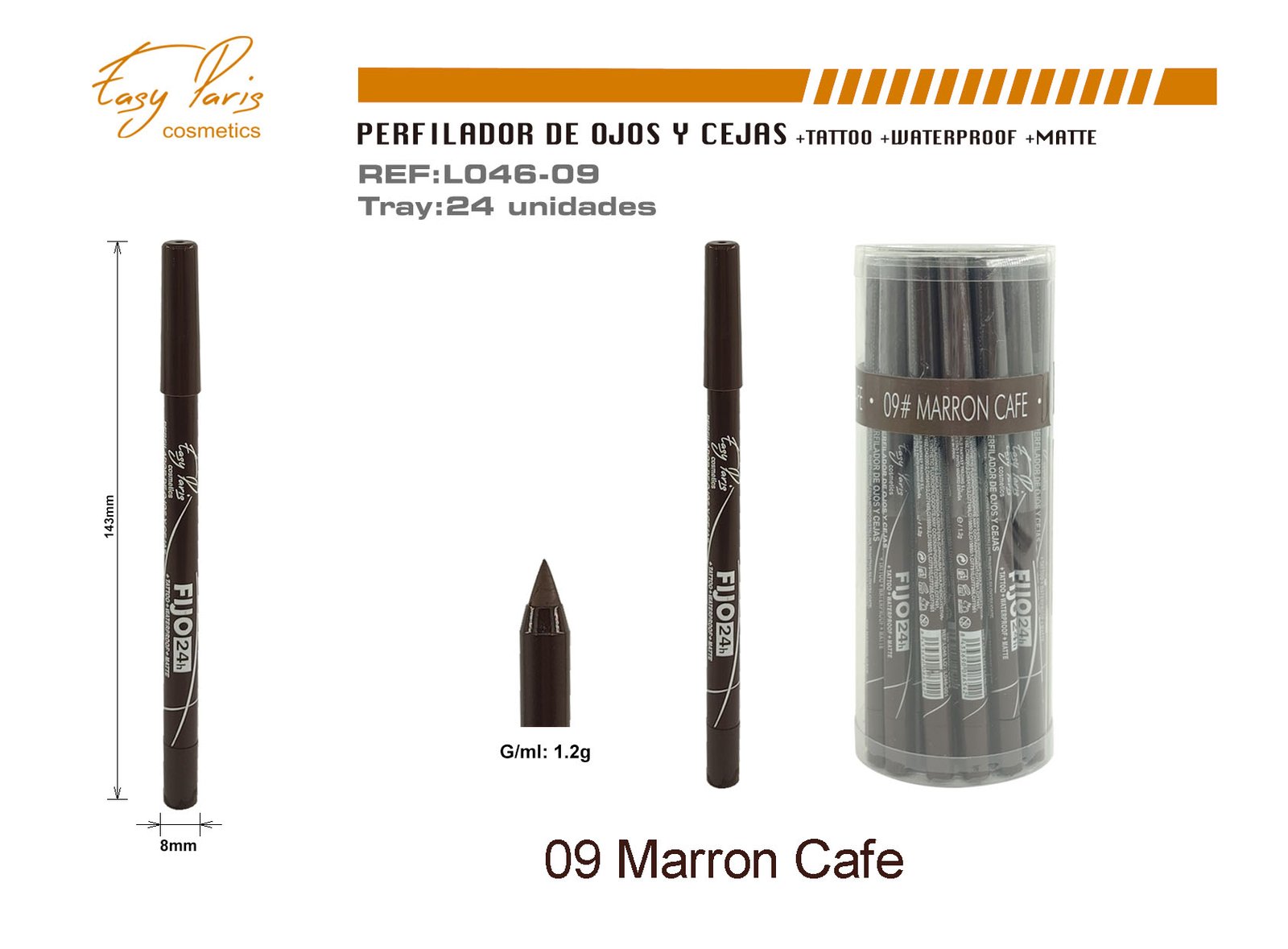 PERFILADOR DE OJOS/CEJAS FIJO 24H MARRON CAFE